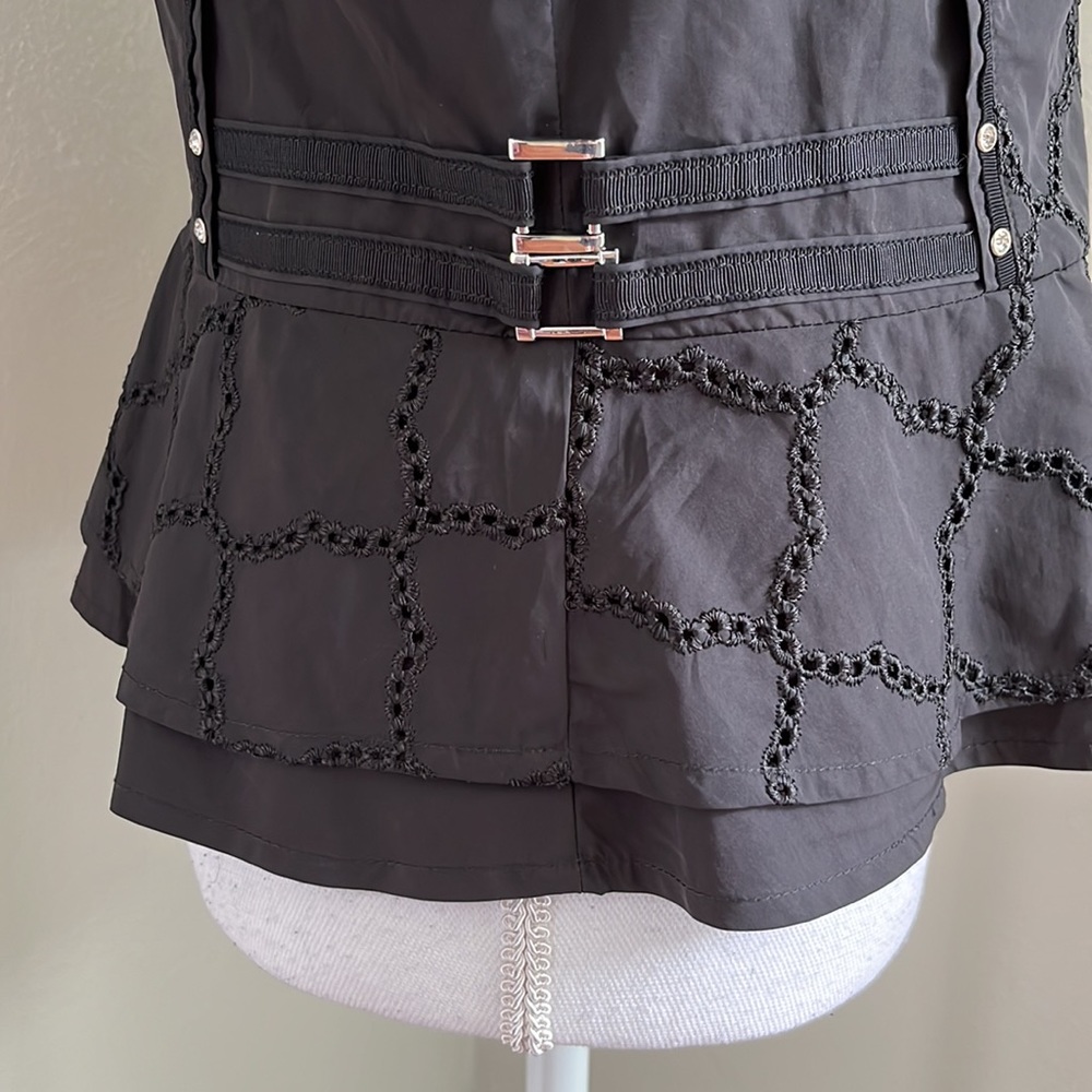 WHBM Eyelet Zip Front BlazerJacket with Rhinestone Accents and Peplum Hemline - Picture 6 of 14
